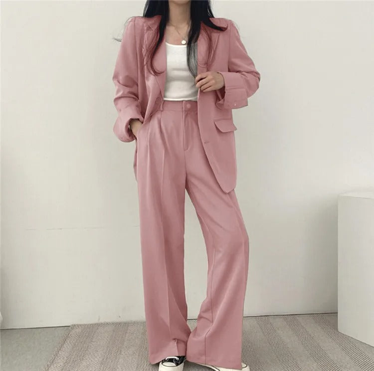 SYNDRA - Plain Blazer and Straight Fit Pants Set