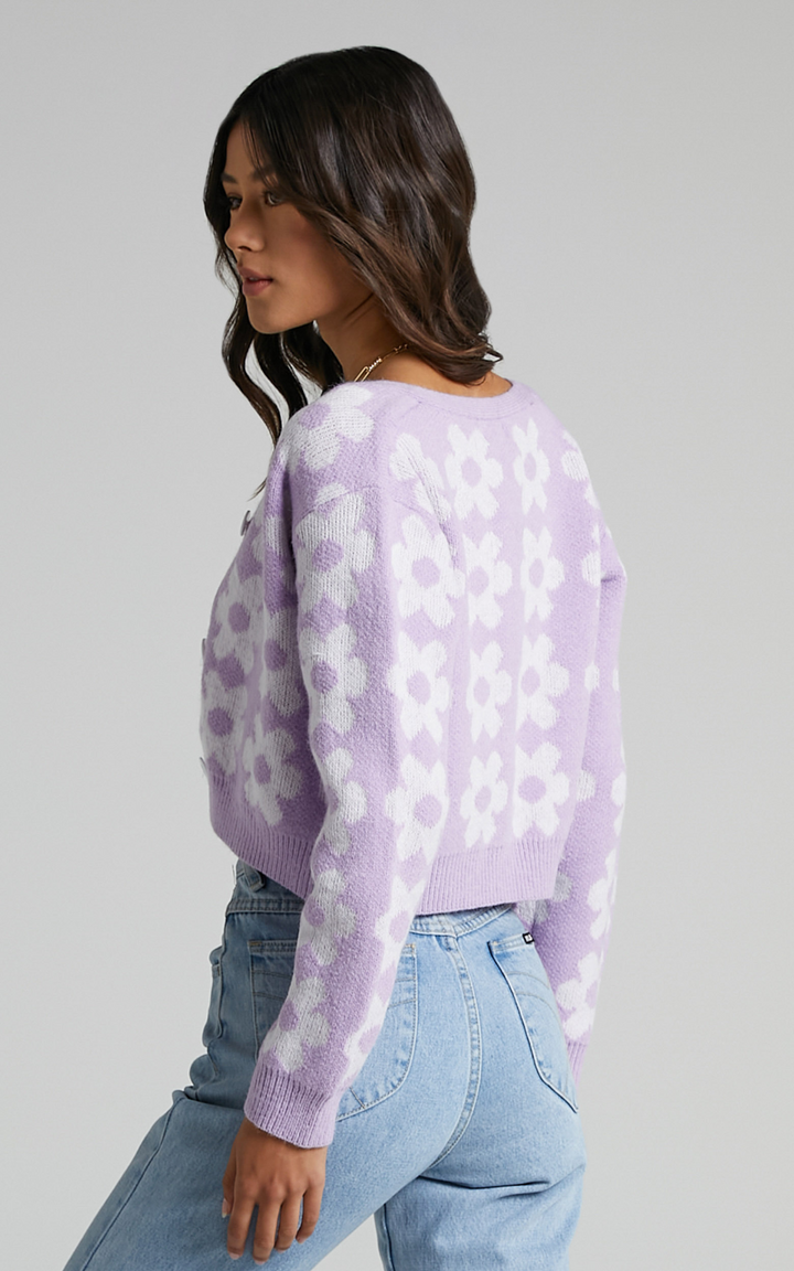 MAILE - Floral Cropped Cardigan Sweater