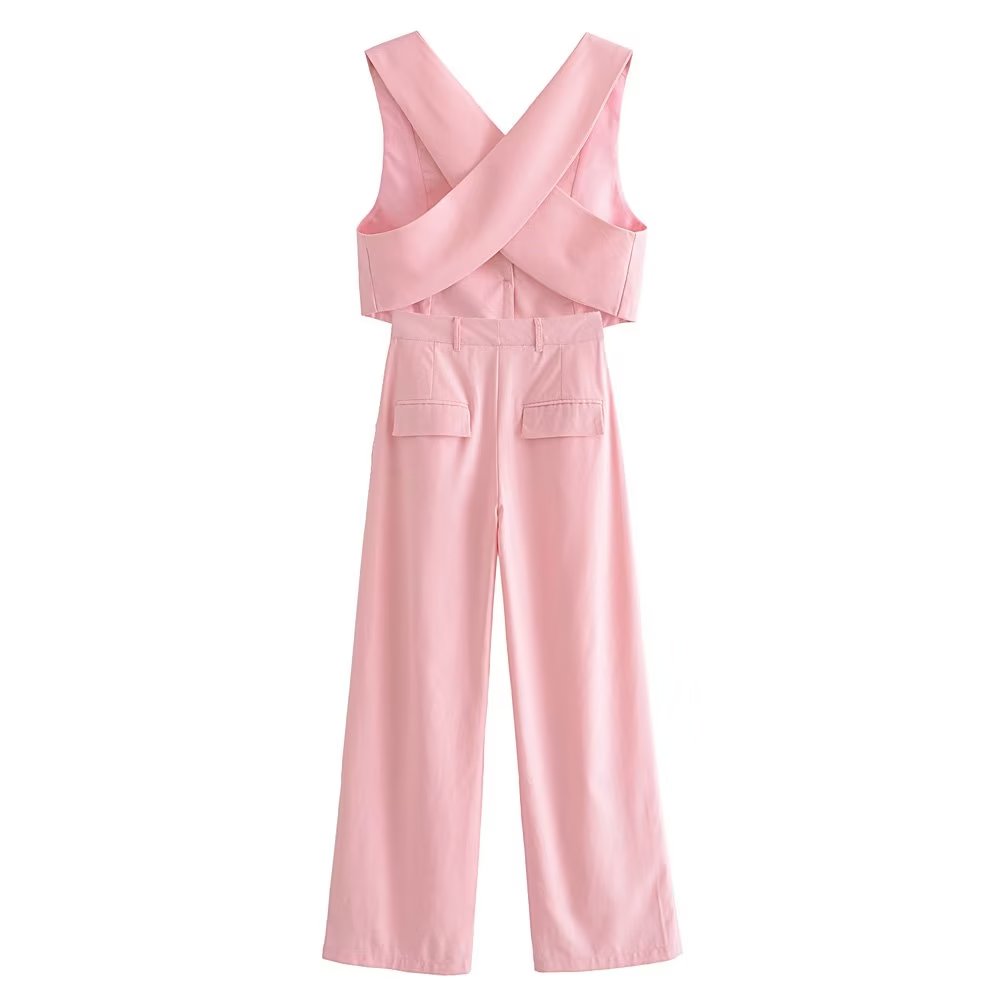 ISOLDE - Pink Linen Vest and Wide-Leg Pants Set