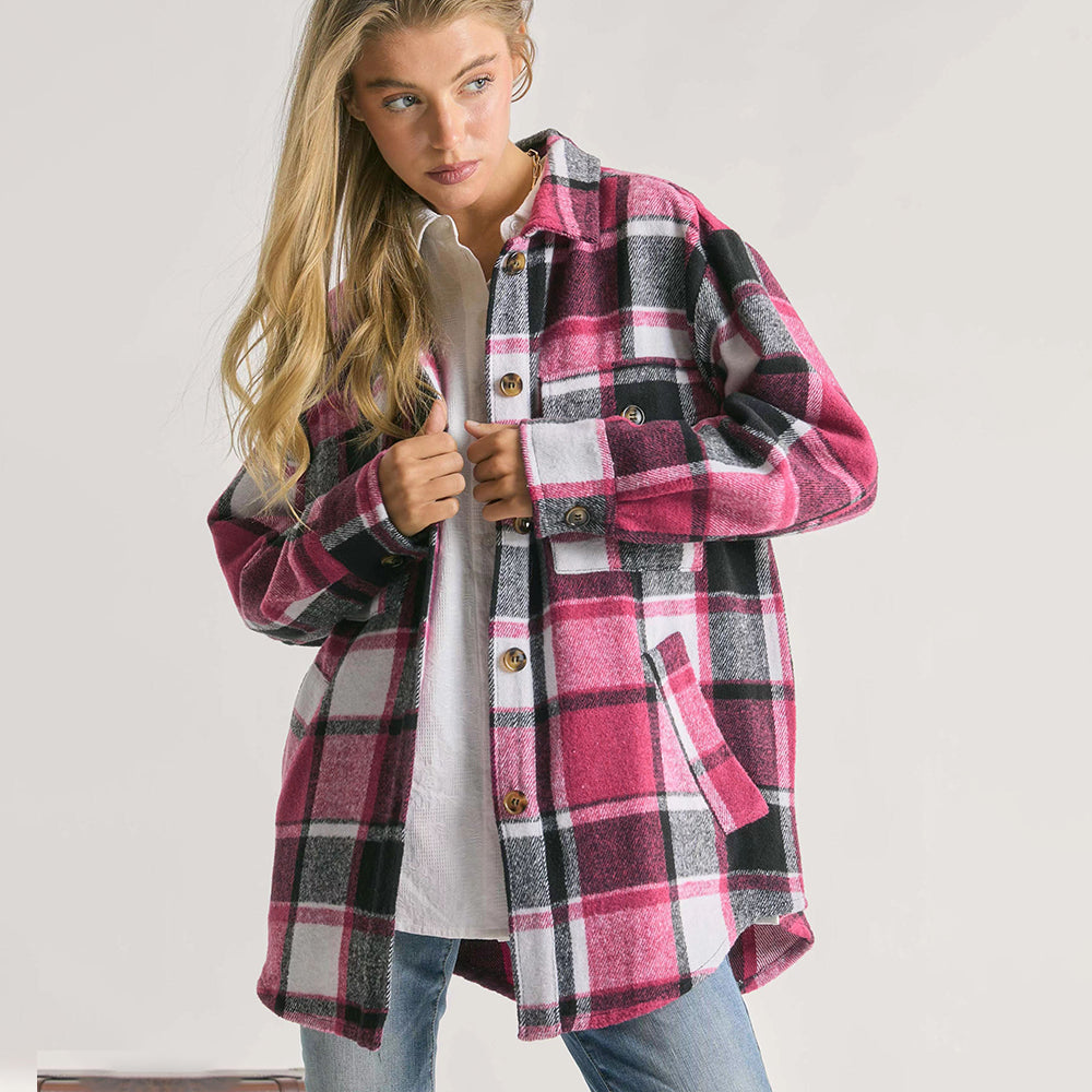 GRACIE -  Plaid Charm Oversized Shirt Jacket