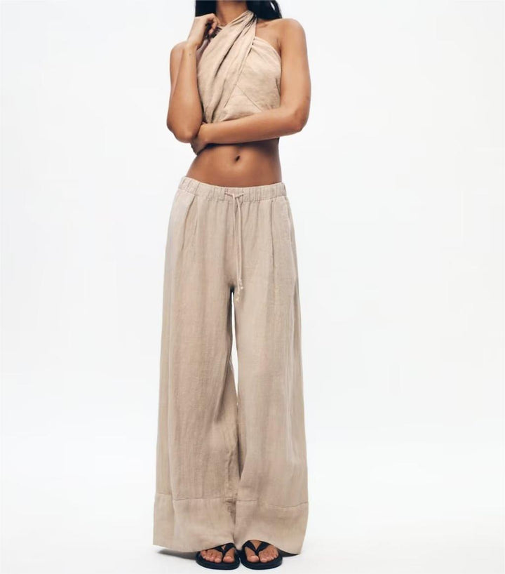 HOLLY - Linen Halter Top and Wide-Leg Pants Set