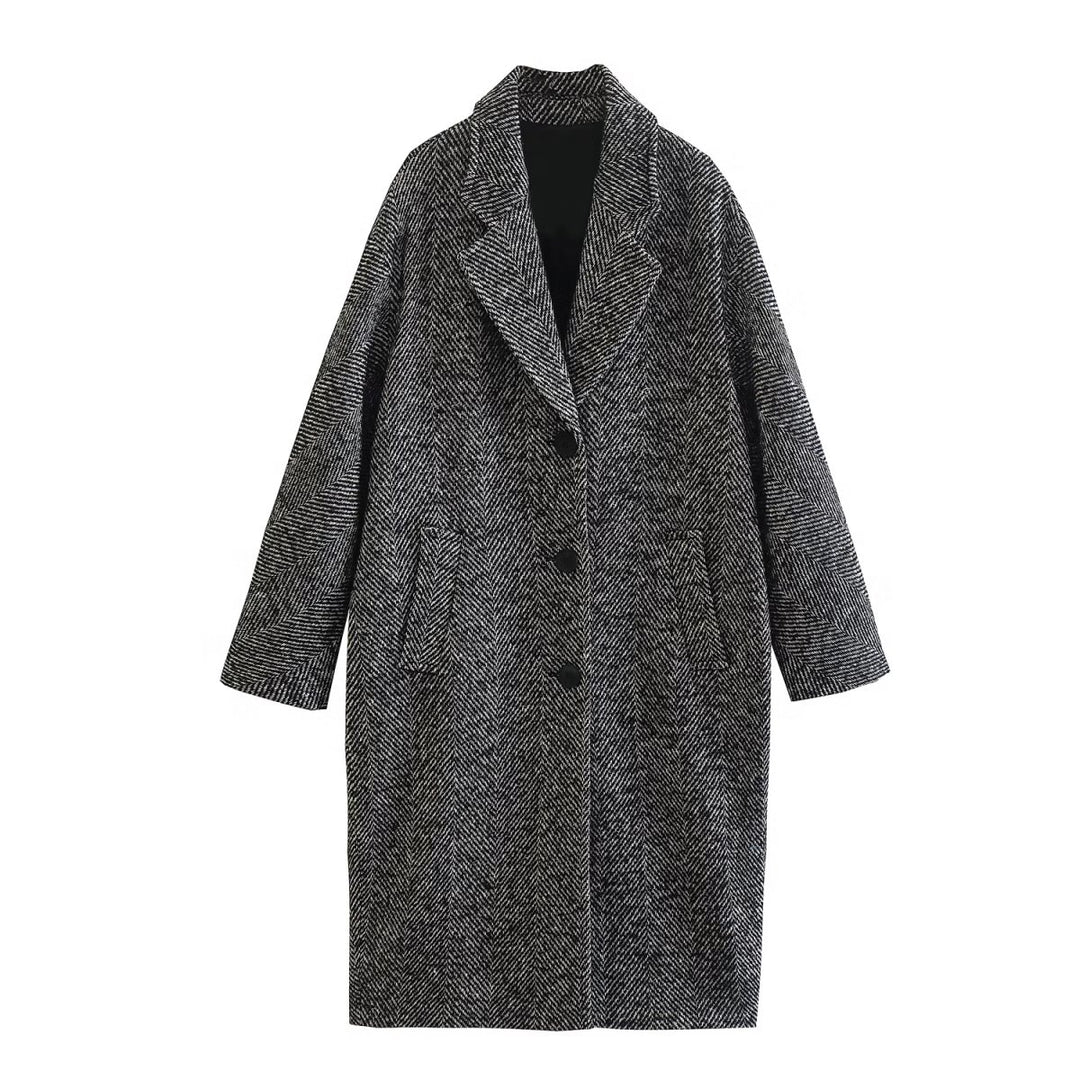 OGUH - Women's Herringbone Pattern Overcoat