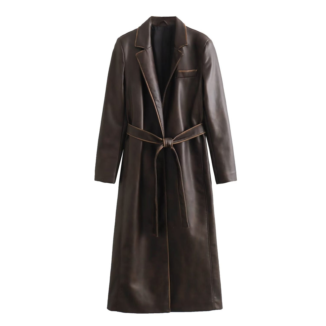 COCU - Women's Long Brown Leather Coat