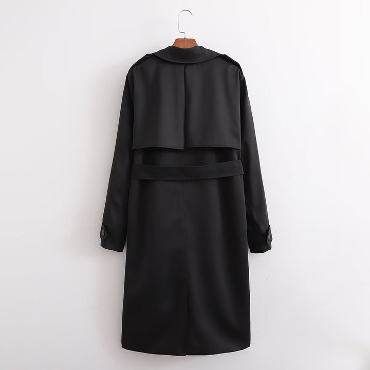 GION - Women's Black Double-Breasted Trench Coat