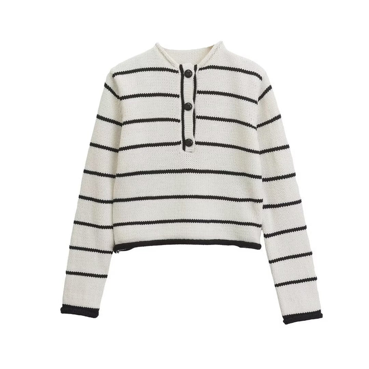 MUMBI - Striped Knit Polo Sweater