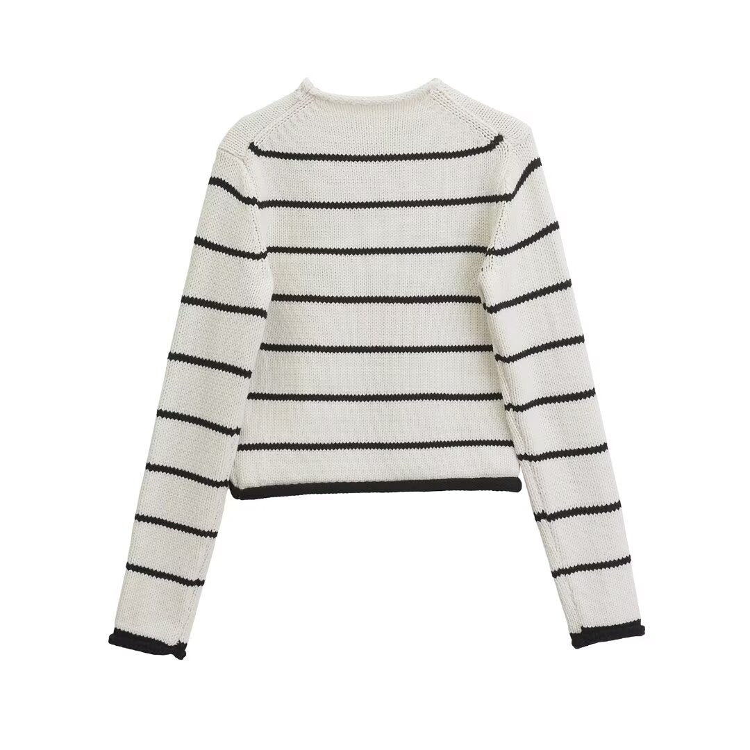 MUMBI - Striped Knit Polo Sweater