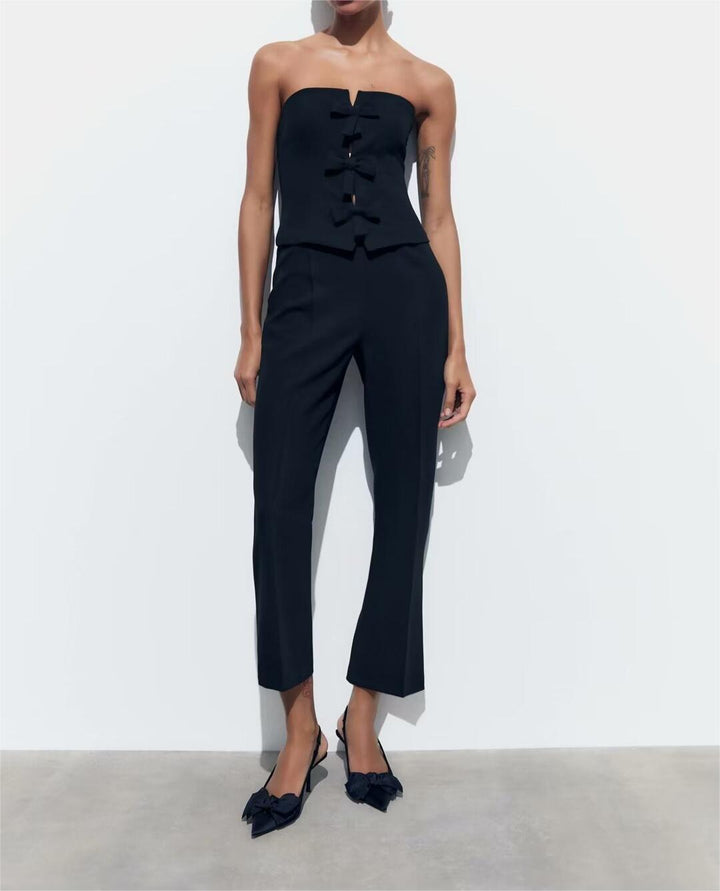 DENAI -  Elegant Strapless Bow Detail Jumpsuit