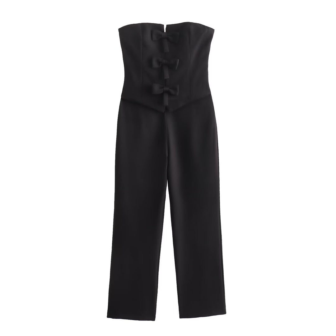 DENAI -  Elegant Strapless Bow Detail Jumpsuit