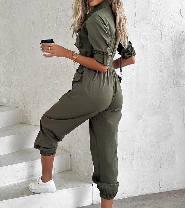 FIANI -  Army Green Utility Cargo Jumpsuit