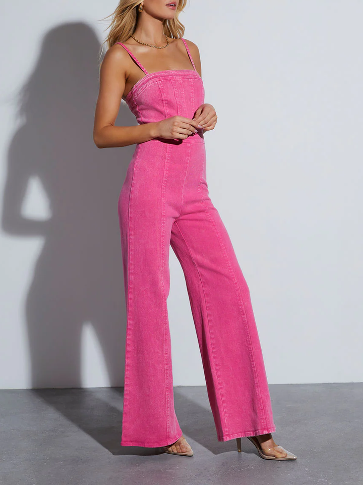 FIGO - Vibrant Denim Flare Jumpsuit