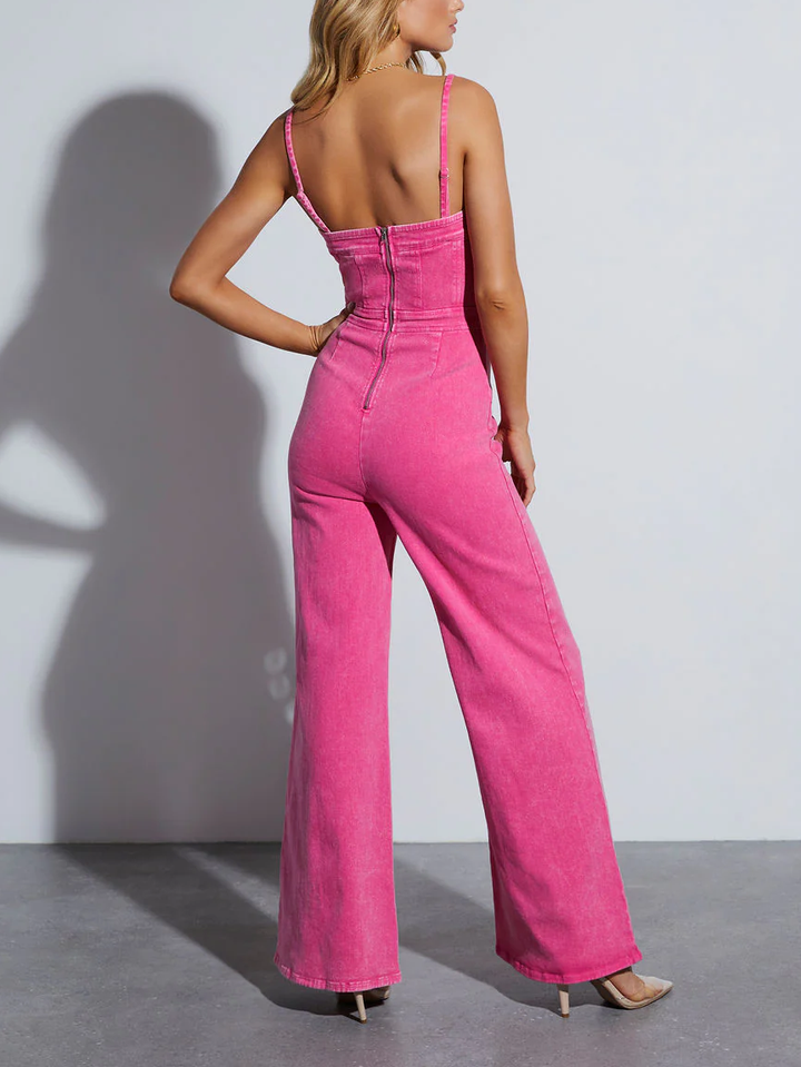 FIGO - Vibrant Denim Flare Jumpsuit