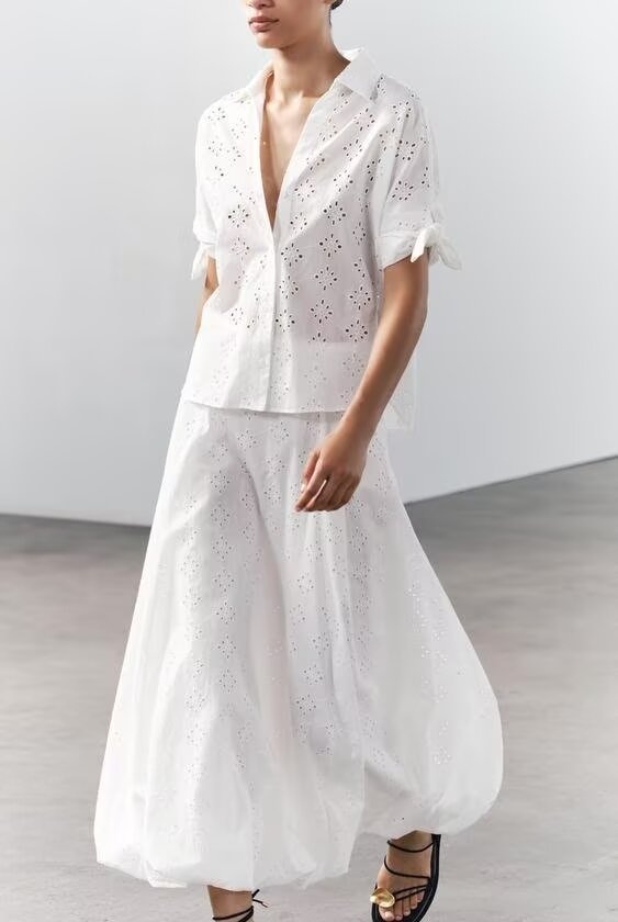 ONDINA - Elegant White Eyelet Two-Piece Set