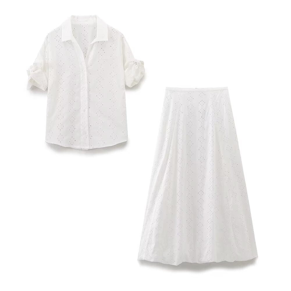 ONDINA - Elegant White Eyelet Two-Piece Set