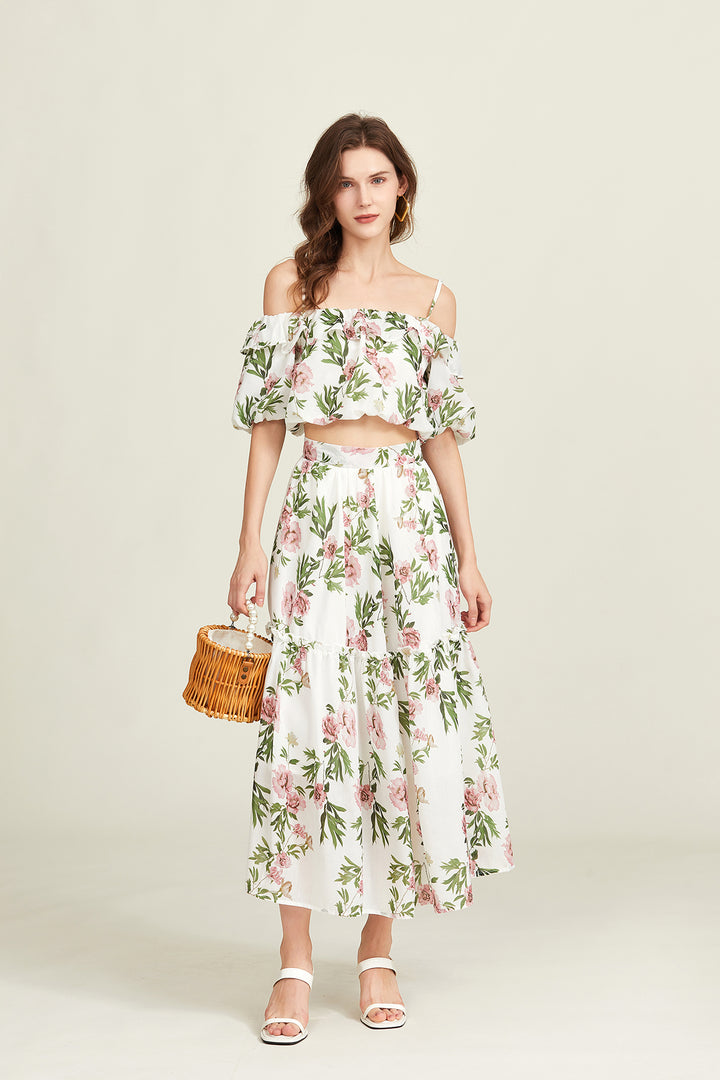 CAPRI - Floral Off-Shoulder Two-Piece Summer Set