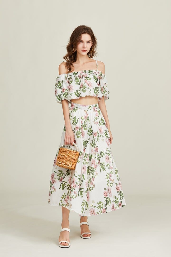 CAPRI - Floral Off-Shoulder Two-Piece Summer Set