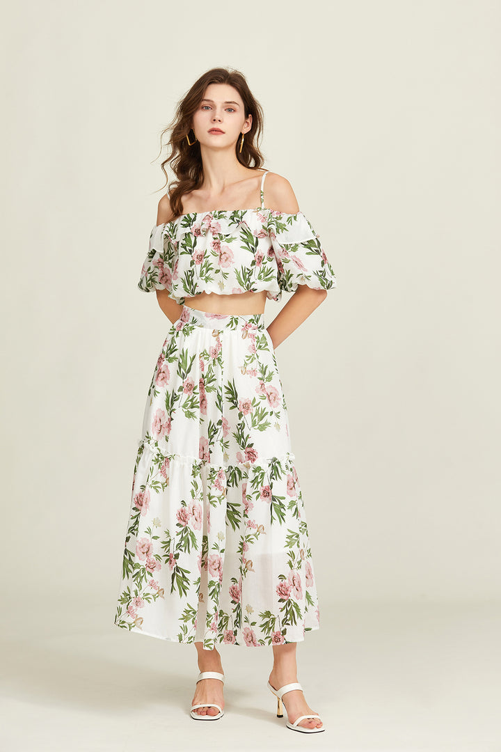 CAPRI - Floral Off-Shoulder Two-Piece Summer Set