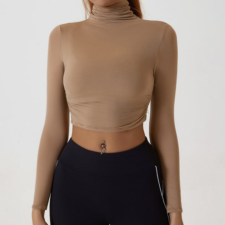 LIANA - Long Sleeve Ruched Turtleneck Crop Top