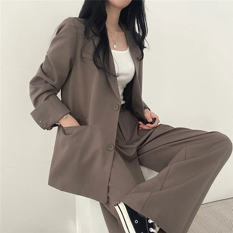 SYNDRA - Plain Blazer and Straight Fit Pants Set