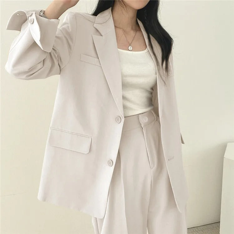 SYNDRA - Plain Blazer and Straight Fit Pants Set