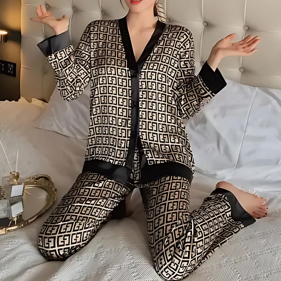 CHERRY - Silky 2-Piece Golden Dawn Pattern Pajama