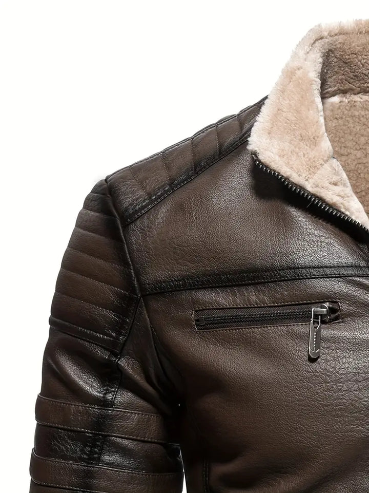 FREDDIES - Quilted Vegan Leather Jacket with Shearling Collar