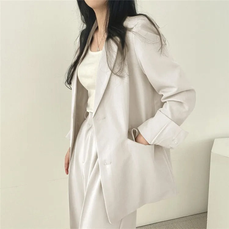 SYNDRA - Plain Blazer and Straight Fit Pants Set