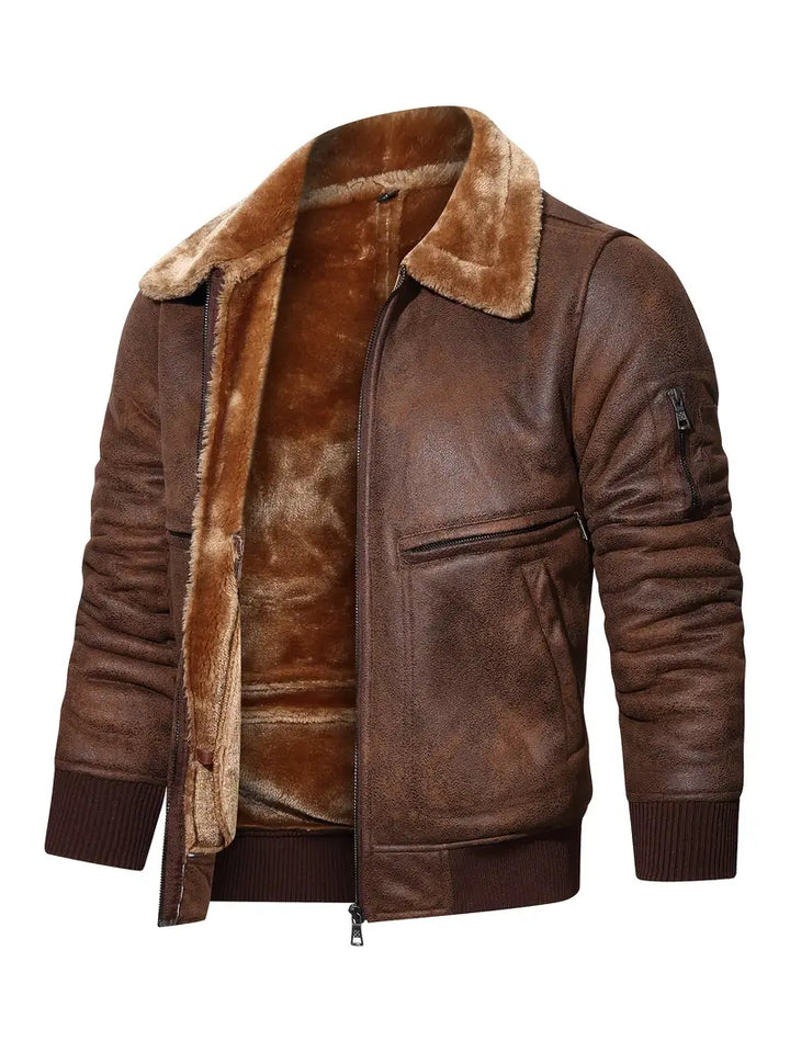 KEITH - Vegan Leather Jacket with Shearling Collar