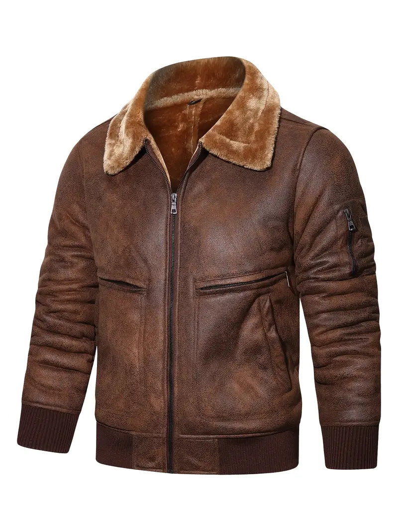 KEITH - Vegan Leather Jacket with Shearling Collar