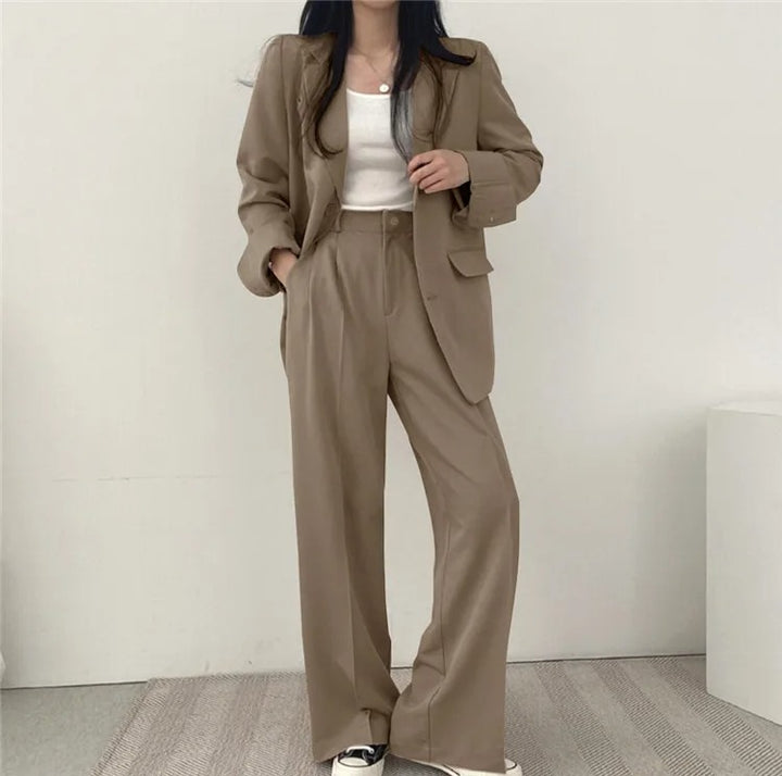 SYNDRA - Plain Blazer and Straight Fit Pants Set