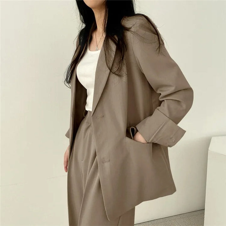 SYNDRA - Plain Blazer and Straight Fit Pants Set