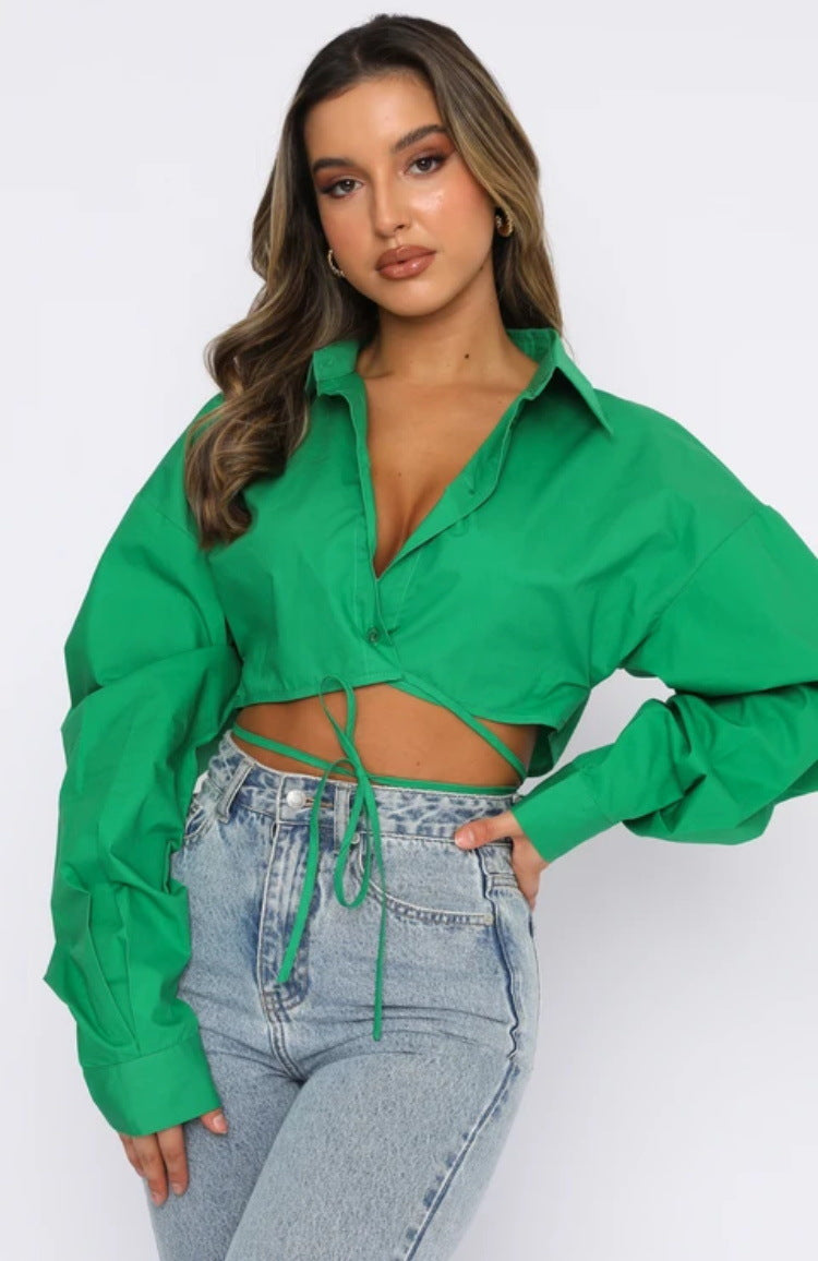 RAINI - Tie-Front Cropped Shirt