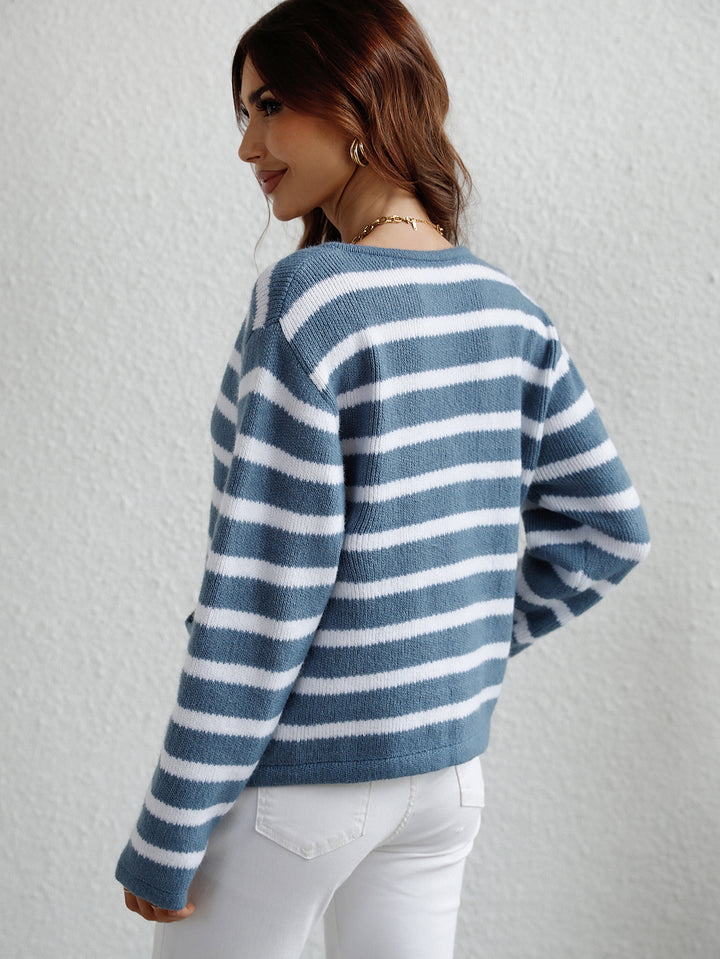 KAELIE - Striped Button-Up Cardigan