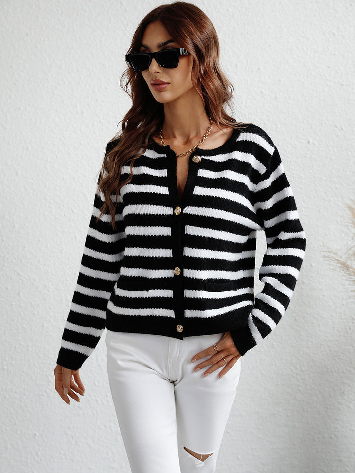 KAELIE - Striped Button-Up Cardigan