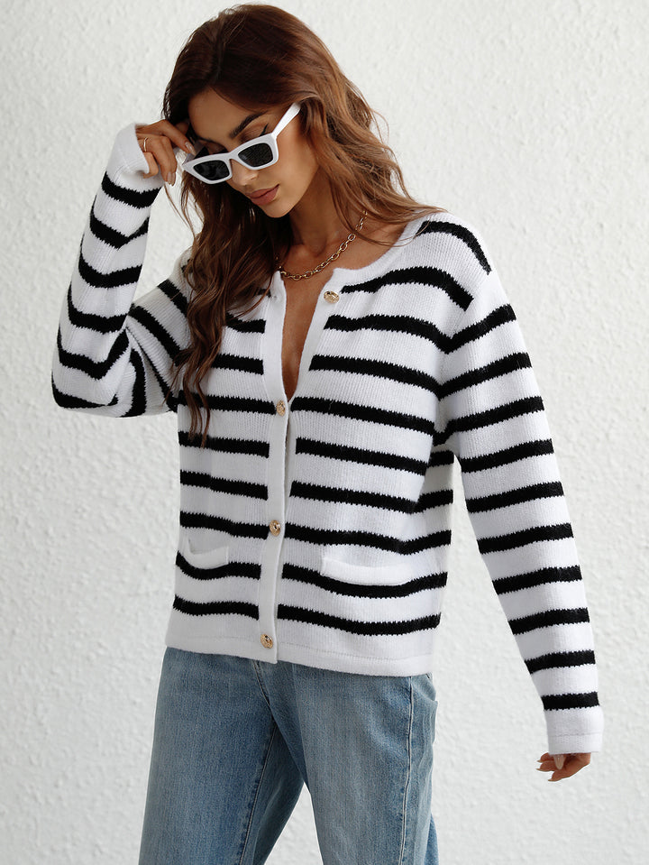 KAELIE - Striped Button-Up Cardigan