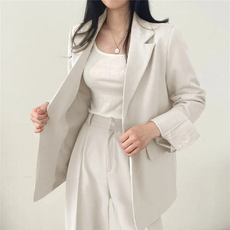 SYNDRA - Plain Blazer and Straight Fit Pants Set