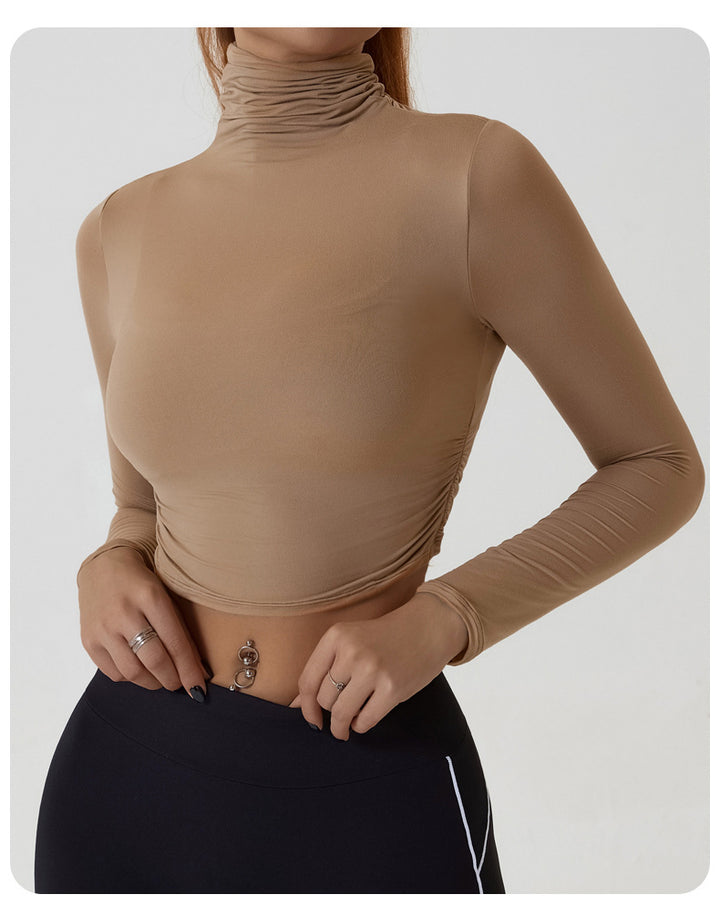 LIANA - Long Sleeve Ruched Turtleneck Crop Top