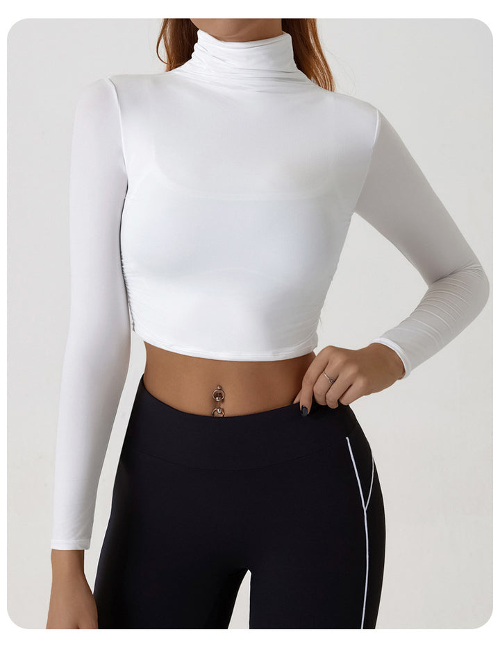 LIANA - Long Sleeve Ruched Turtleneck Crop Top