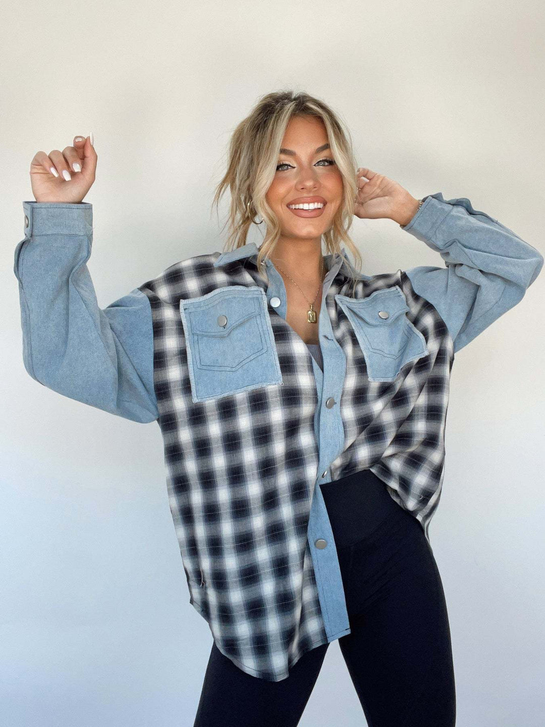 MODA -  Modern Denim and Plaid Hybrid Shirt