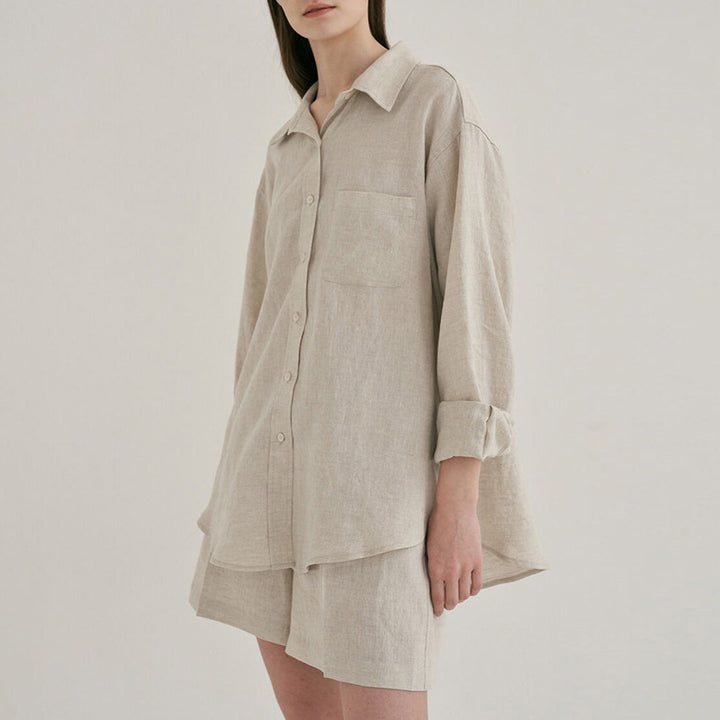 LENA - Linen Oversized Shirt and Shorts Set