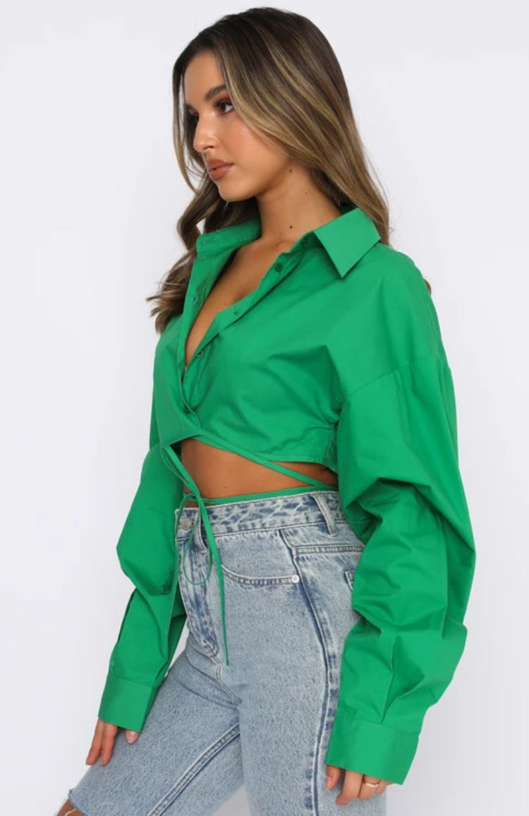 RAINI - Tie-Front Cropped Shirt