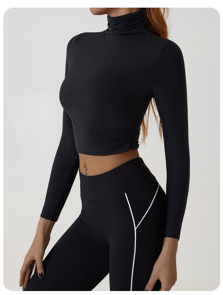 LIANA - Long Sleeve Ruched Turtleneck Crop Top