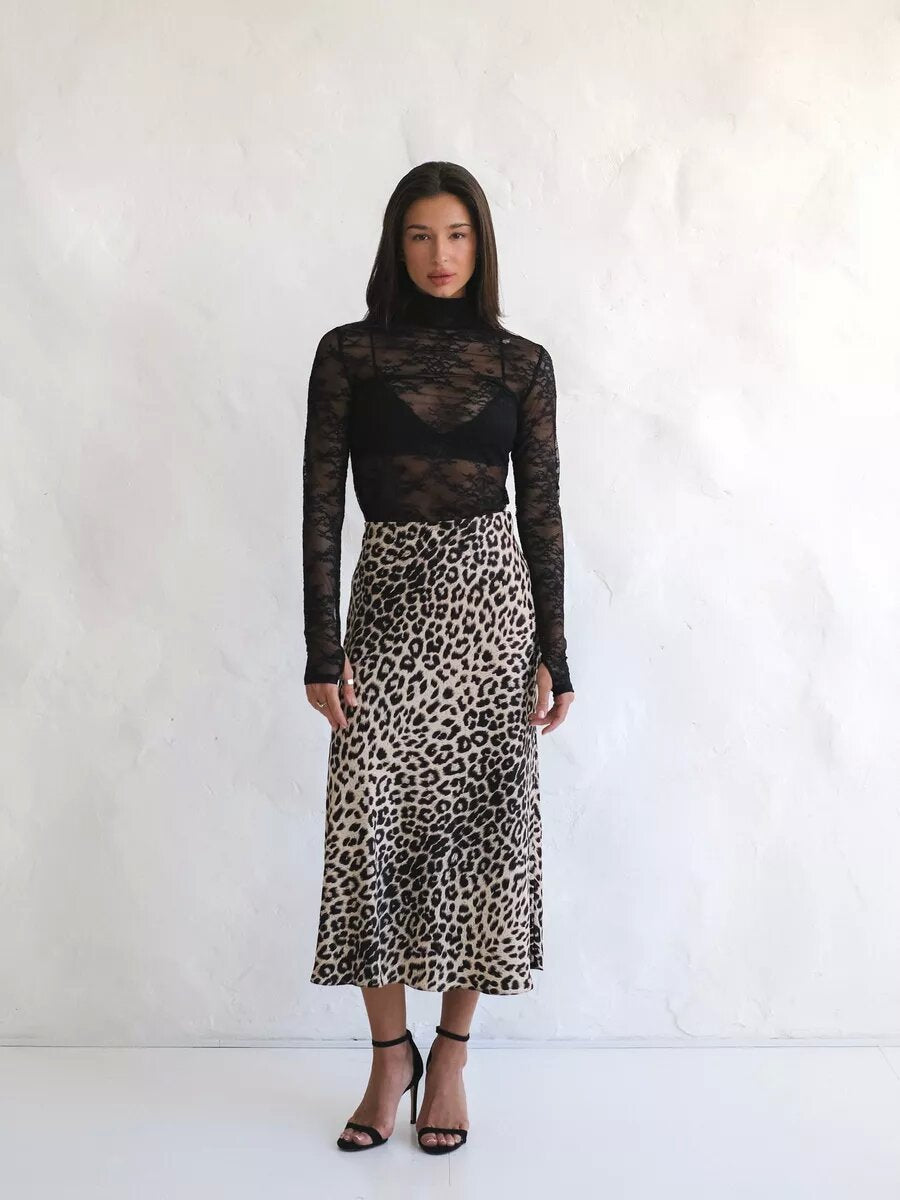 BRING - Leopard Print Maxi Skirt with High Waist