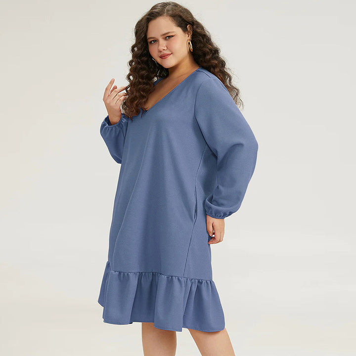 SADE - V-Neck Ruffle Hem Dress