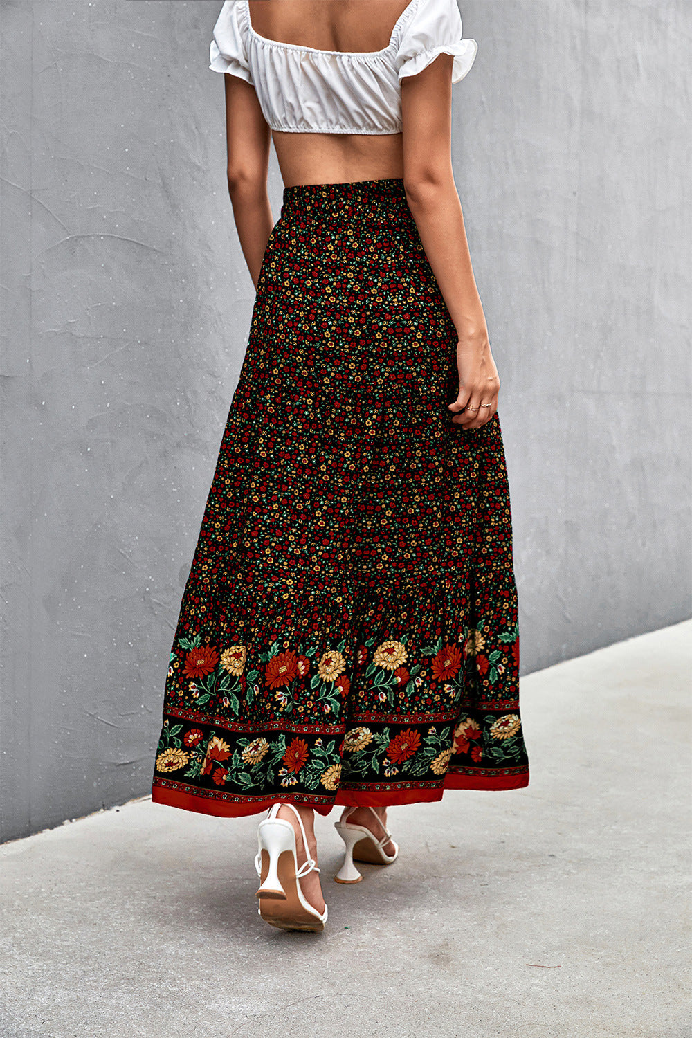 DINYA - Bohemian  Floral Maxi Skirt