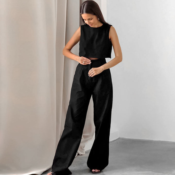 ASA - Cotton Sleeveless Crop Top and Pants Set