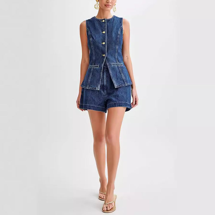 AKIVA - Denim Vest and Shorts Set