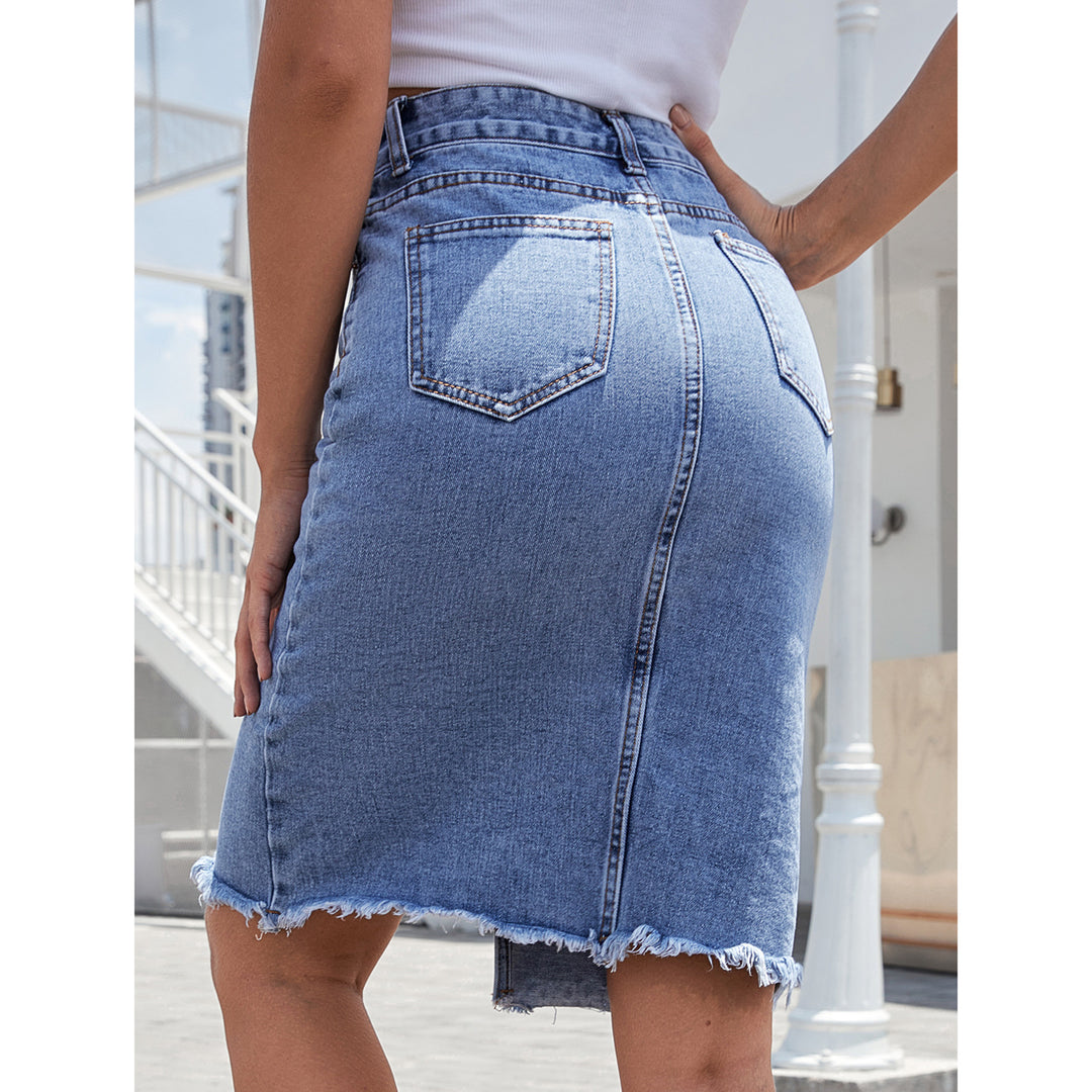 AVIVA - Denim Front-Slit Skirt