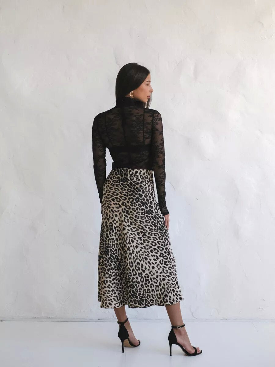 BRING - Leopard Print Maxi Skirt with High Waist