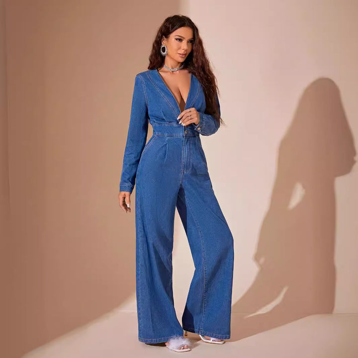 AMARIS - Long Sleeve Denim Jumpsuit