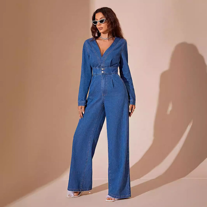 AMARIS - Long Sleeve Denim Jumpsuit